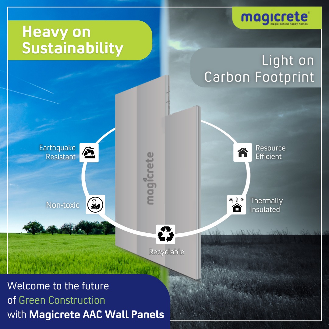 Experience the eco-friendly construction with Magicrete AAC Panels! Sustainable, low carbon footprint, resource-efficient, thermal insulation, recyclable, and safe against earthquakes. Choose eco-conscious building with Magicrete AAC Panels now!  #GreenConstruction #EcoFriendly