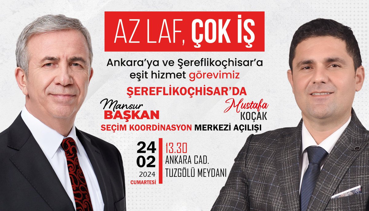 Beklenen ve Geleceği Bilinen Belediyeciliğin Mimarı, Ankara'nın Başkanı Mansur Yavaş İlçemize geliyor.Bekliyoruz sizleri...