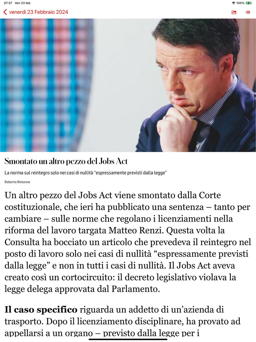 Il risultato del Governo Renzi: i maggiori e più infami provvedimenti come il Jobs act smontati pezzo per pezzo perché incostituzionali