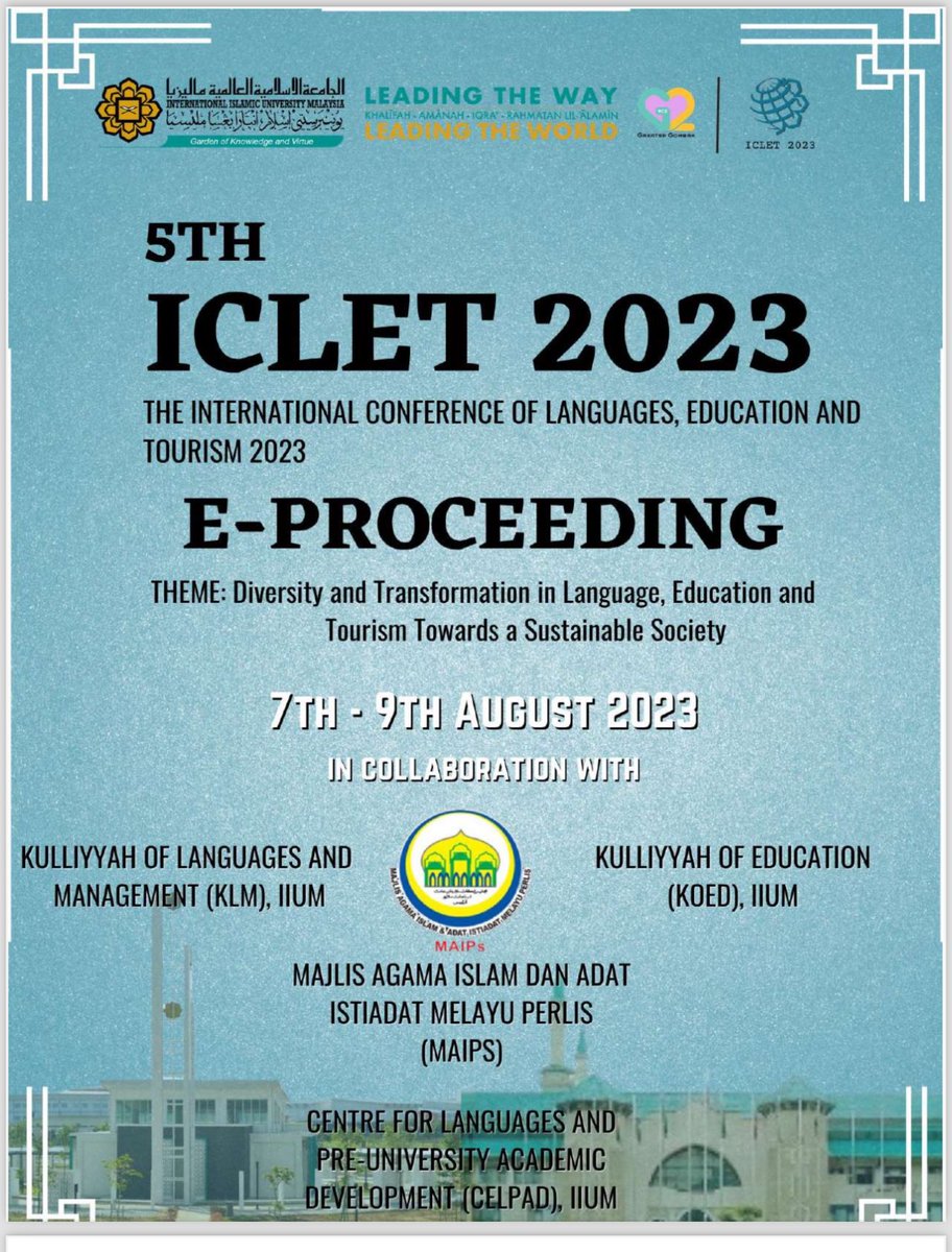 نسأله تعالى في هذا اليوم الفضيل #يوم_Iلجمعه 
أن يبارك الله في علمنا وينفع به البلاد والعباد🤲🏻
يسرني مشاركتكم ببحثي المنشور في كتاب مؤتمر التربية واللغات والسياحه والذي شاركت به في جمهورية ماليزيا الإسلامية

وحصل على المركز الثاني في أفضلية البحوث العلمية🎖️
my-dot-mm-event2.appspot.com/em_7arF8cyWQCE…