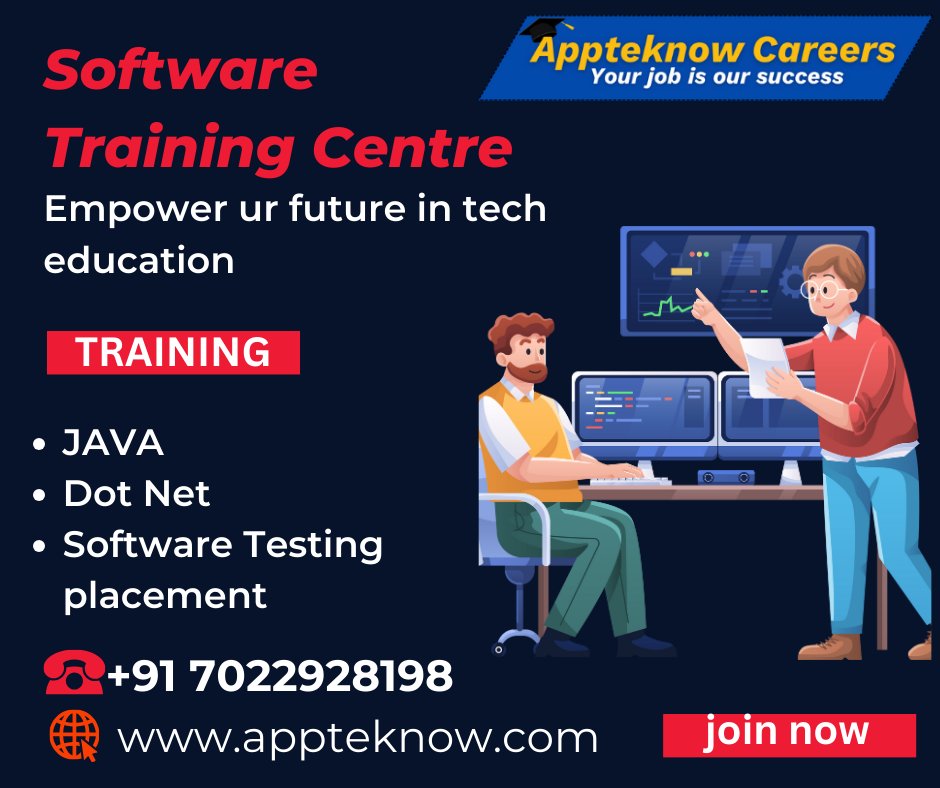 CoursesAptech's tweet image. Unlock the doors to your tech future with APPTEKNOW CAREERS leading online software training centre. We offer comprehensive training in Java, Dot Net, Software Testing, and placements. join - http://appteknow.com7022928198 #softwaretesting #testing #softwaredevelopmen