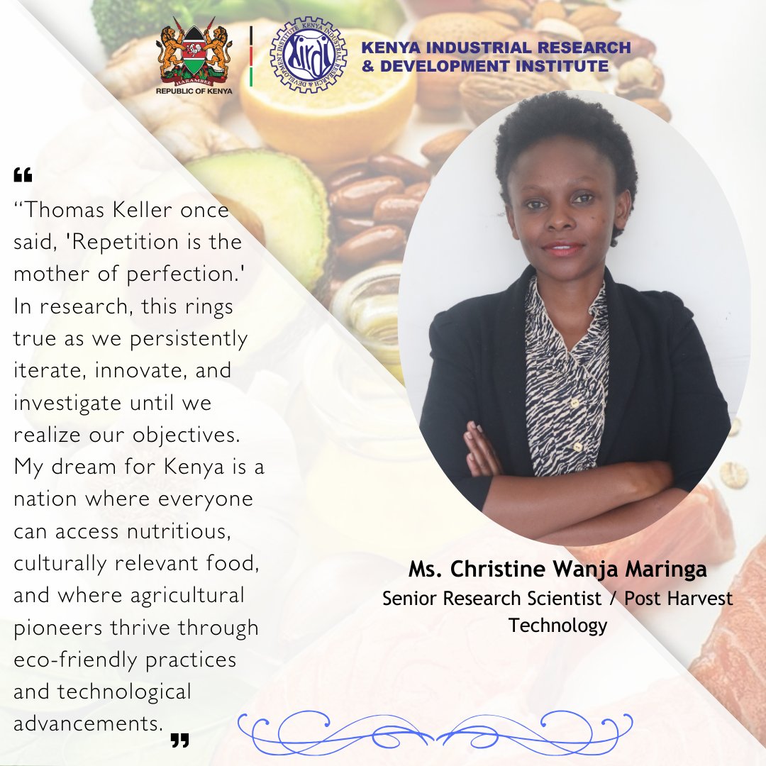 kirdi_kenya's tweet image. Day 5: Celebrate Ms. Christine Wanja Maringa, a leader in pre- and post-harvest technology at KIRDI, enhancing food security and nutrition. Join us in honoring her remarkable contributions to STEM!  #KIRDIWomenInSTEM #InspireInclusion @C_Maringa_M @mowteender_lucy @njogu_joyce