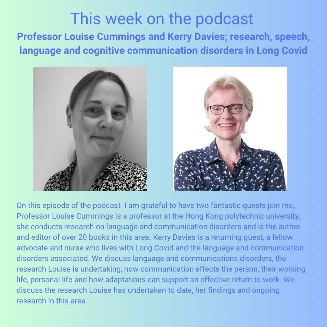 As promised, a little more information about this week’s podcast, and a big thank you to Professor Cummings and Kerry Davies. Out on Sunday! #longcovid #MECFS #chronicillness #speechandlanguagetherapy #communication #research #cognitivedistortions #onedayatatime #bekind