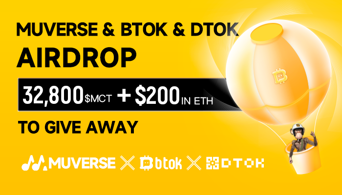 💥💥#Muverse &amp; #Btok &amp; #Dtok AIRDROP

@MuverseNFT

<a href="/DTOKcom/">DTOK中文频道</a>

TO WIN 32,800 $MCT + $200 IN ETH💰🥳🥳

👉Compete the gleam task to win the rewards: gleam.io/ahaJ9/-muverse…
