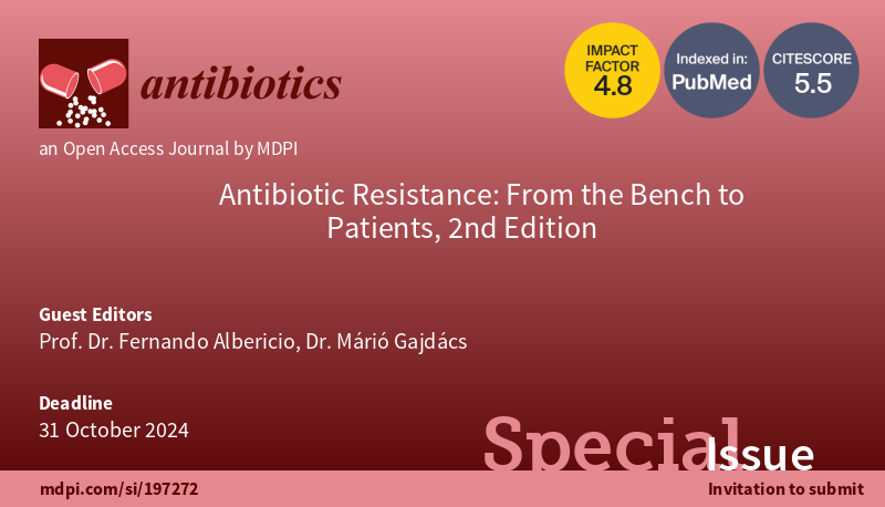 Dear Colleagues, Manuscripts are welcome to our special issue in @antibioticsmdpi co-edited by @FAlbericio #antibiotics #antimicrobialresistance mdpi.com/journal/antibi…