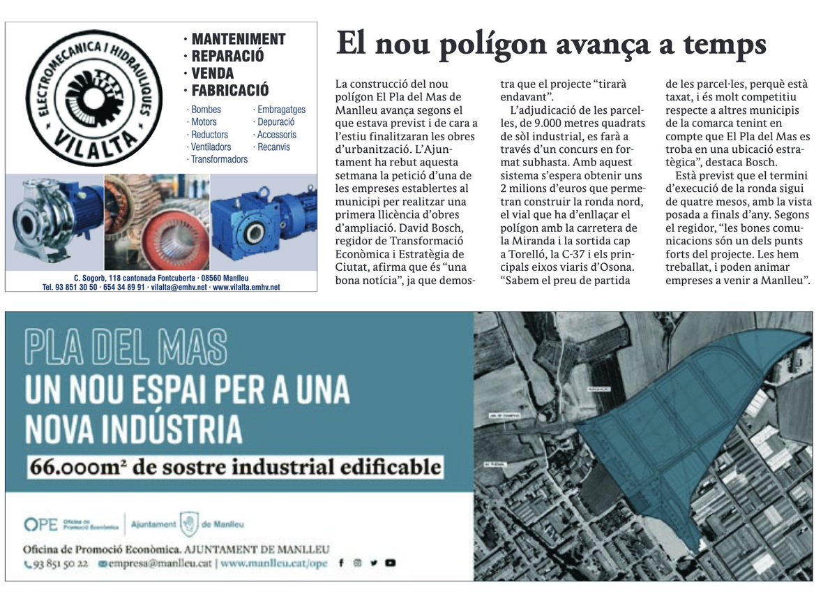 Les obres del nou Polígon del Pla del Mas de #Manlleu, avancen! Preparem també els nous enllaços viaris. #reindustrialitzem #Manlleu @ajManlleu . Via  @el9nou 👇