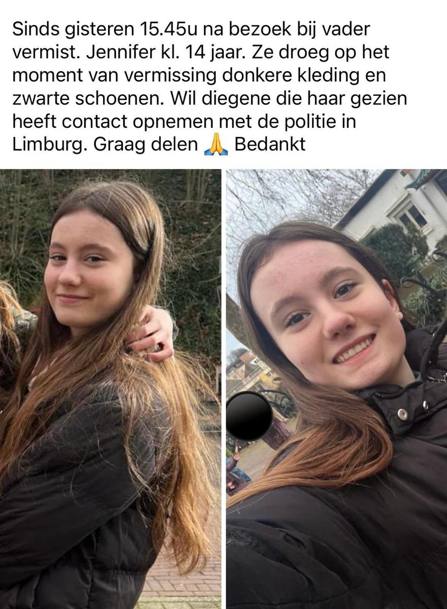 🛑 VERMIST 🛑
Jennifer 14 jaar! 
Limburg
Sinds gisteren niet meer thuisgekomen!