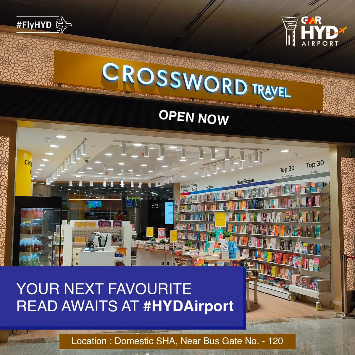 Exciting news for book lovers travelling through #HYDAirport! 🎉 Crossword bookstore is now open, offering a world of stories to accompany you on your journey. 📖✨

#FlyHYD #Crossword #CrosswordBookstore #AirportReading #BooksAtAirport #TravelReading #TravelReads #Bookstore…