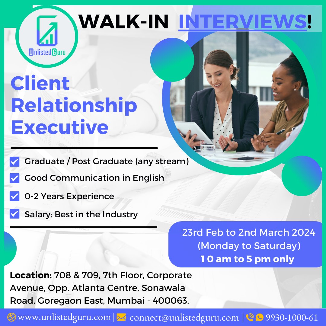 WE ARE HIRING!

Interested Candidates may mail their CVs to connect@unlistedguru.com or call or WhatsApp (+91) 9930100061

#unlistedguru #walkin #walkininterview #recruitment #hiring #RMjobs #relationshipmanager #wegrowyourbusiness #vacancy #HR #humanresourses #hrconsulting