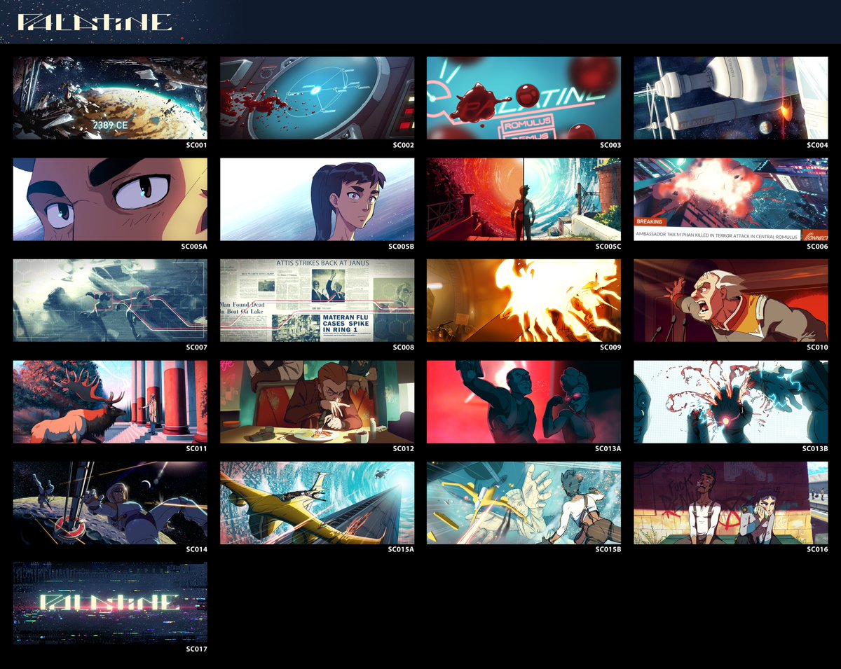 I've been working on a sci-fi animated series pitch for over 3 years now, and I'm making a proof-of-concept trailer. The animatic is nearly done, and I finished the color script today.  It's called Palatine.