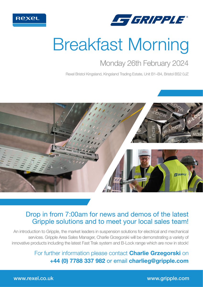 Big Breakfast Morning at Rexel Bristol Kingsland this coming Monday 26th Feb with <a href="/Aico_Limited/">Aico</a> <a href="/Grippleltd/">Gripple UK & Ireland</a> <a href="/craig_derricott/">Craig & Derricott Ltd</a> &amp; #Bizline

Don't forget you can use the Rexel Mobile App for Click &amp; Collect orders ready for collection in the branch on Monday. 📲 #BreakfastClub