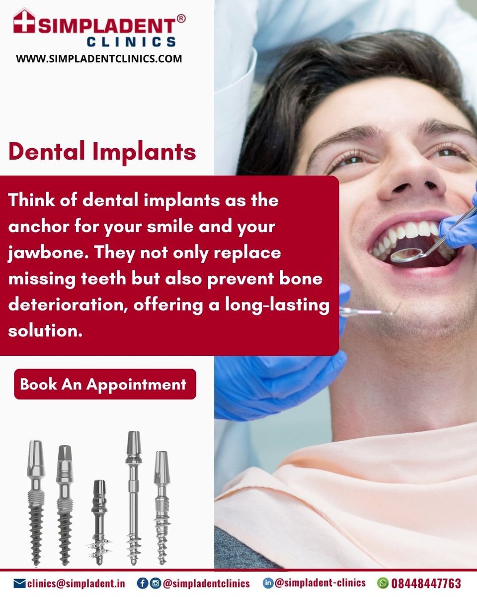 SimpladentC's tweet image. Think of dental implants as the strong base for your smile and jawbone.
Book An Appointment Today. 👇
📞 +91-8448447763
✉ clinics@simpladent.in
🌐 simpladentclinics.com
📍 g.page/r/CZdJVQ-8OsDd…

#simpladentclinics #missingteeth #fixedteeth #permanentteeth #jawbone