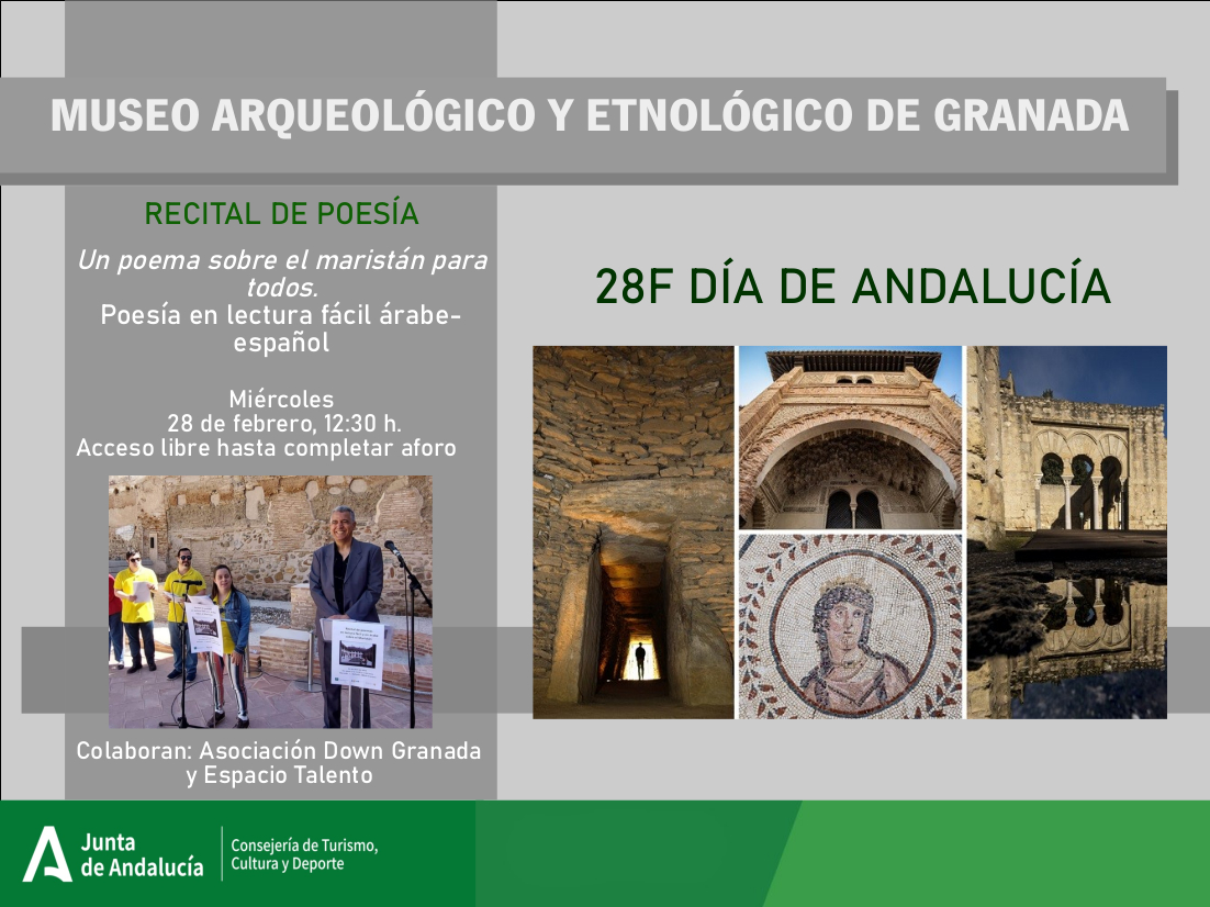 El 28F, una colaboración con la Asociación Down Granada y Espacio Talento, pondrá el acento en la riqueza y diversidad de la cultura andaluza a través de un recital de poesía para TODOS. Una declaración de nuestro Museo como espacio de acogida, encuentro e intercambio cultural.