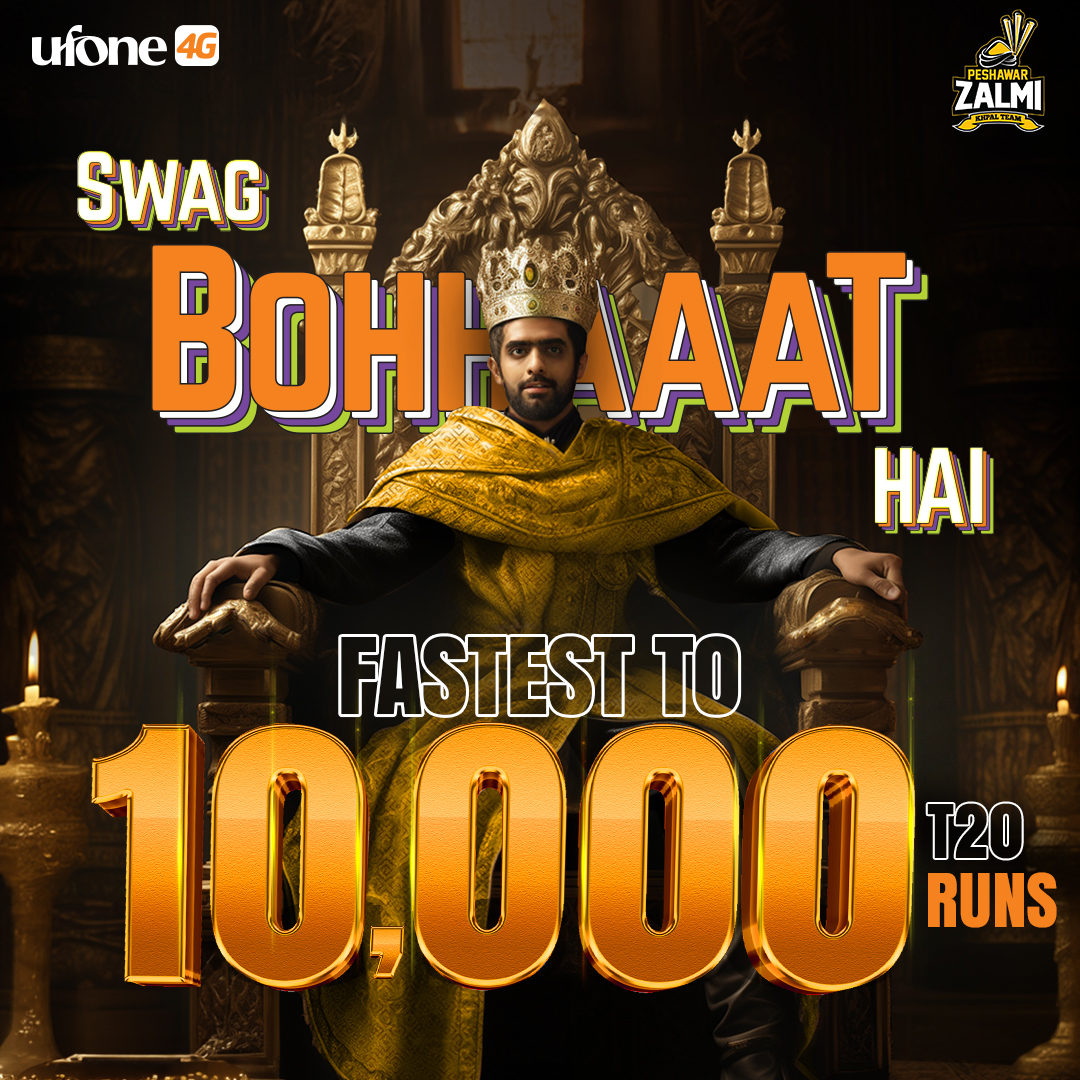 Ufone's tweet photo. Congratulations @babarazam258 on making history! 🥳🏏
King is King! 👑💚
U TOU BABAR HAI
@PeshawarZalmi
#BabarAzam #PeshawarZalmi #10000Runs https://t.co/9LJzCkhMAT