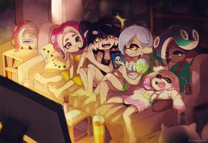 パジャマパーティー(再掲)#Splatoon #splatoonart 