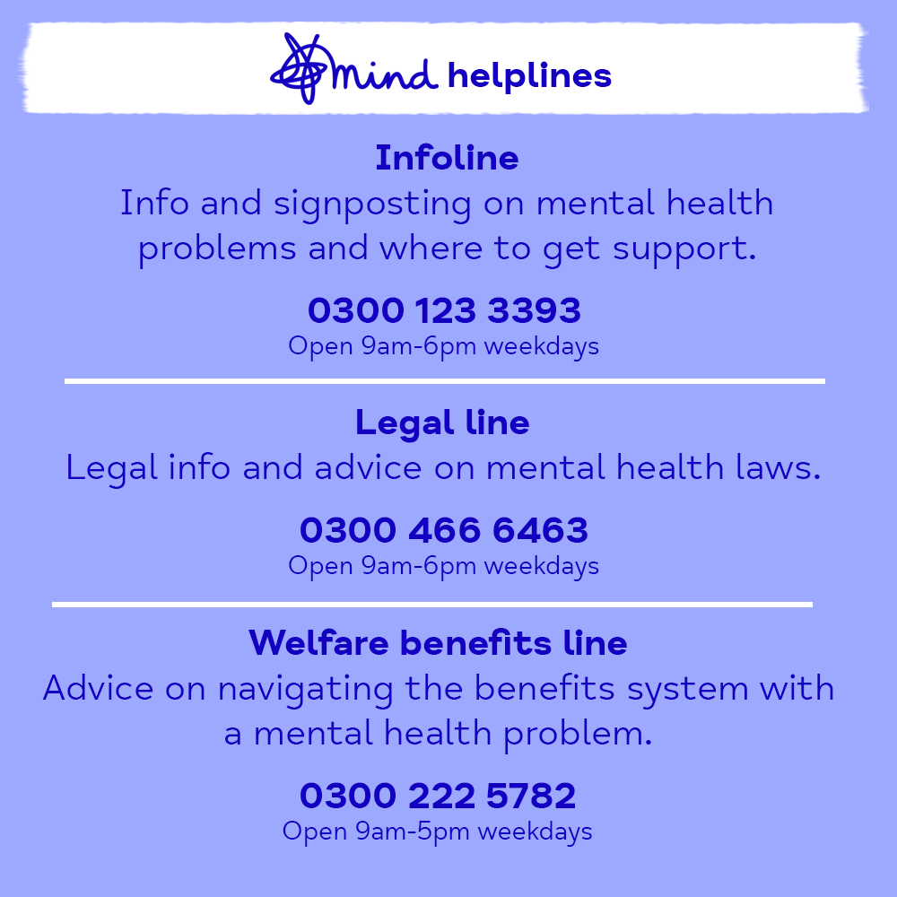 It’s #HelplinesAwarenessDay. Did you know we have 3? 📞 Share this post so we can reach someone who really needs to speak to us today 💙 mind.org.uk/information-su…