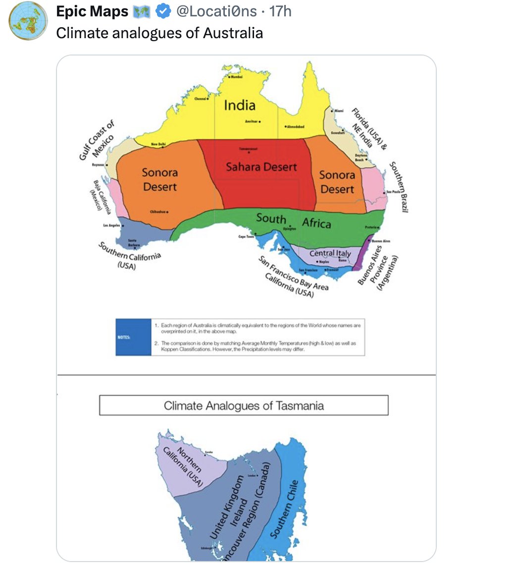 Did you know this about #Australia? Would any #Aussie dispute this? Although this is just based on temperature, not precipitation. #survivingcrossculturally 
(credit: <a href="/Locati0ns/">Location📌</a>)