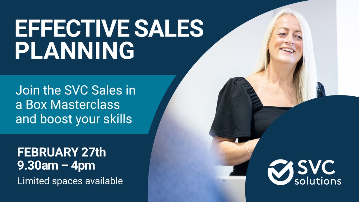SVC_Solutions's tweet image. If you want to get the best possible performance out of your team and need help planning and prioritising workloads, then sign up to our Effective Sales Planning masterclass on the 27th of February. Spaces are limited so call us to book 01206 262117. #SVCSolutions #SVCTraining