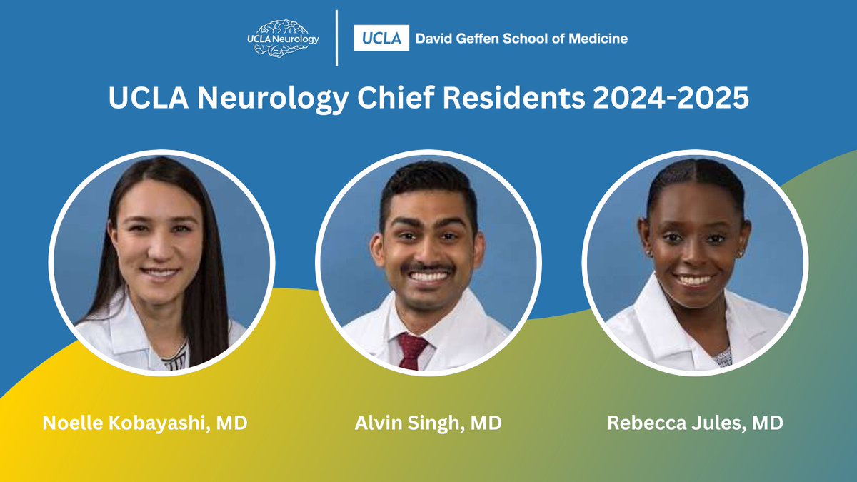 We are proud to announce that Drs. Noelle Kobayashi, Alvin Singh (@AlvinPSingh), and Rebecca Jules will serve as the UCLA Neurology Chief Residents for the 2024-2025 year! Congratulations! We cannot wait to see your advocacy and leadership in action!