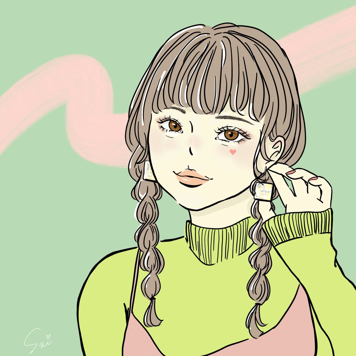 a_chon413's tweet photo. 最近お気に入りのピアス
#イラスト #絵 #お絵描き #illustraion 
#ピアス #��つ編み #art https://t.co/KZTTARZcXk
