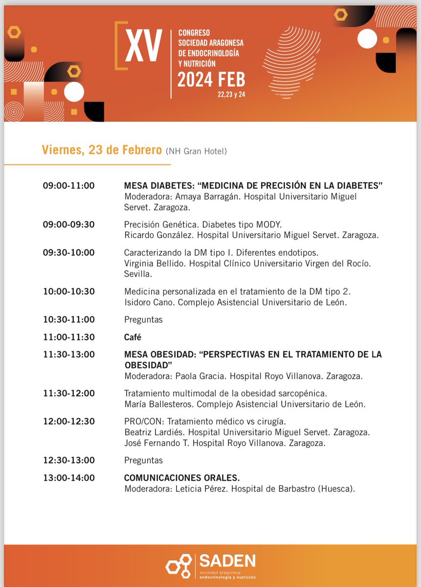 sadenorg's tweet photo. Comenzamos la segunda jornada del #CongresoSADEN24
Empieza la mañana con la mesa #Diabetes Medicina de precisión en la diabetes
Con los doctores A. Barragán, R. González, V. Bellido, I. Cano

#Endrocrinologia #Nutrición https://t.co/gggQ1lHkvL