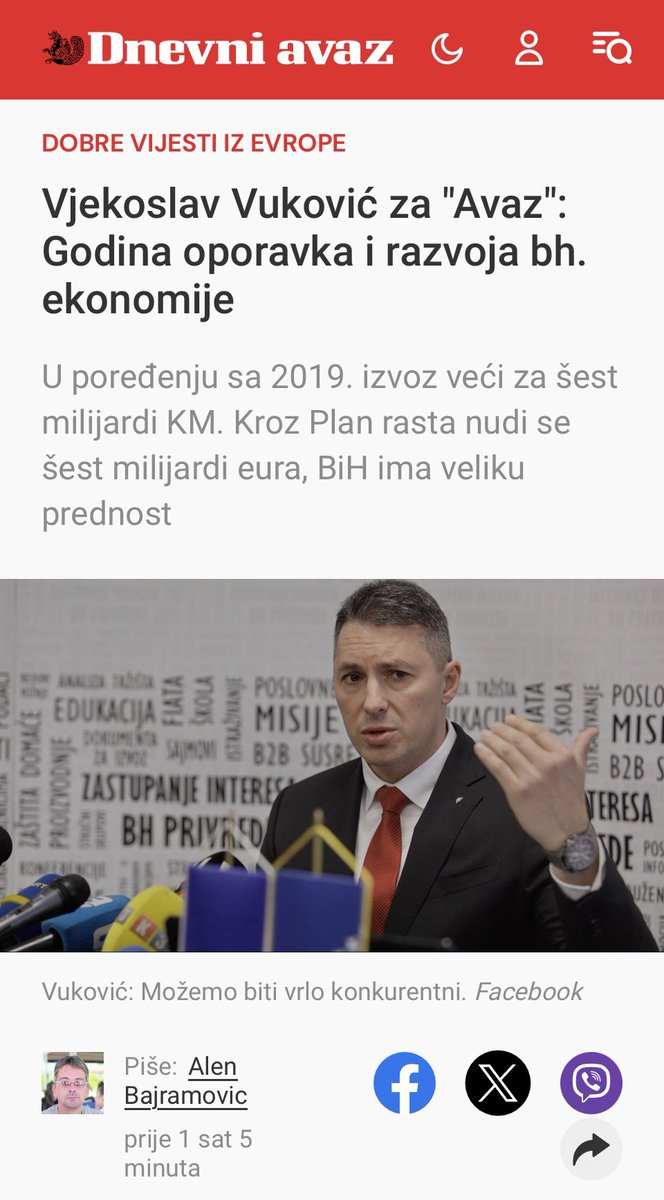 Monophilia1's tweet image. Izvoz iz BiH u januaru ove godine iznosio je 1,17 milijardi KM ili 16,6 manje u odnosu na proslu godinu. U medjuvremenu u smecu zvanom #Avaz Alen Bajramovic slavi “U poređenju sa 2019. mi smo porasli za 6 milijardi”. #Avaz je zlo.
