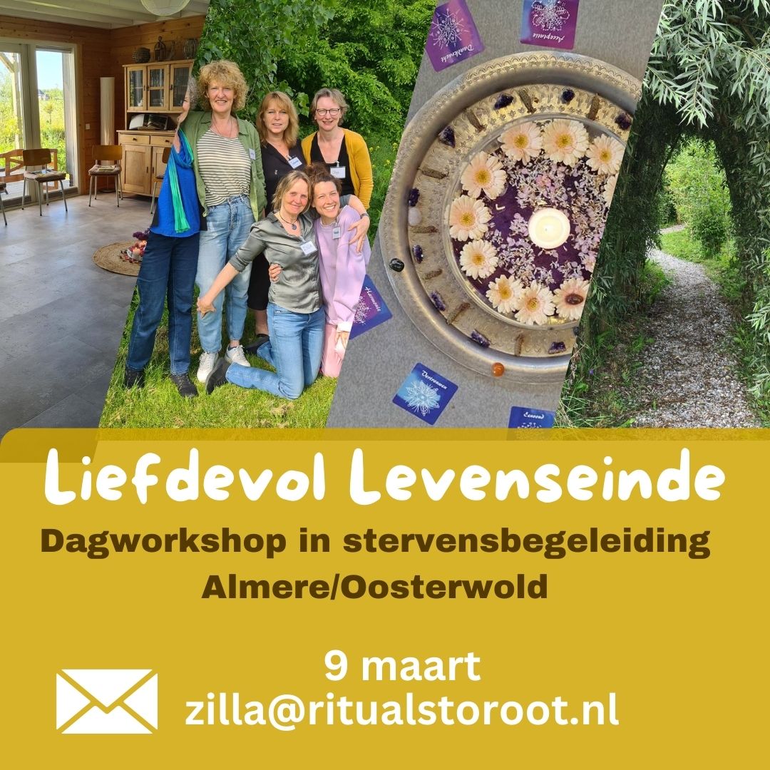 Rituals to Root (@zillavandijk) on Twitter photo Nog 3 plekken vrij voor deze warme, leerzame, verbindende en inzichtbrengende dag in stervensbegeleiding. Info of aanmelden: zilla@ritualstoroot.nl
75,- Incl. vega lunch, certificaat en gids in levens- en stervenswijsheid!
ritualstoroot.nl/liefdevol-leve… Nog 3 plekken vrij voor deze warme, leerzame, verbindende en inzichtbrengende dag in stervensbegeleiding. Info of aanmelden: zilla@ritualstoroot.nl
75,- Incl. vega lunch, certificaat en gids in levens- en stervenswijsheid!
ritualstoroot.nl/liefdevol-leve…