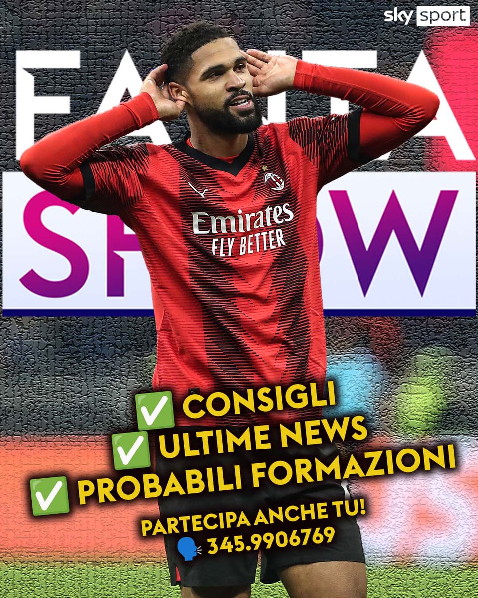 📣 Torna #SkyFantaShow
🗓 Oggi alle 1️⃣8⃣ su #SkySport 24
👥 Con
<a href="/MarioGiunta/">Mario Giunta</a>
<a href="/DarioMassara/">Dario Massara</a> 
<a href="/fains/">Valerio Spinella</a>
e #DeGrandis

🤔 Dubbi sulla formazione❓
🗣️ Mandaci un messaggio vocale su whatsapp al numero 345.9906769

🔊 I migliori saranno ascoltati in trasmissione
#SkySerieA