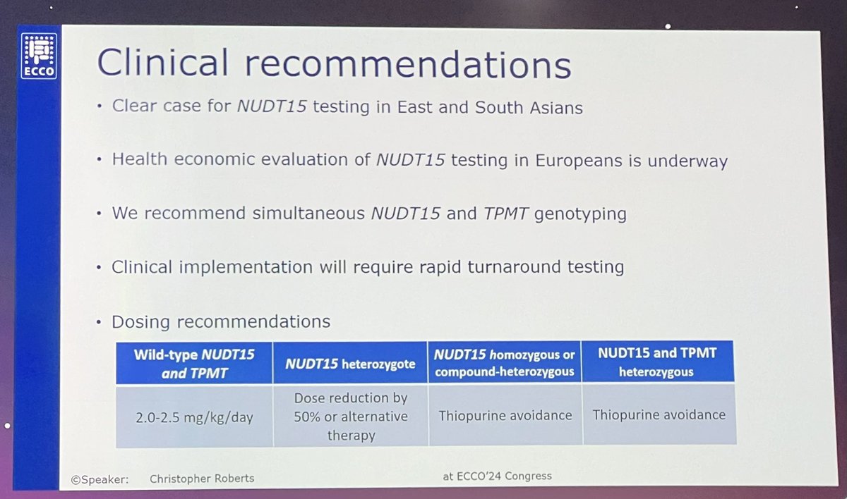 Clear presentation at #ECCO24 by Chris Roberts on our reverse phenotyping analysis of NUDT15 in the @IBD_BioResource cohort @exeteribdresea1 @tariqahmadIBD