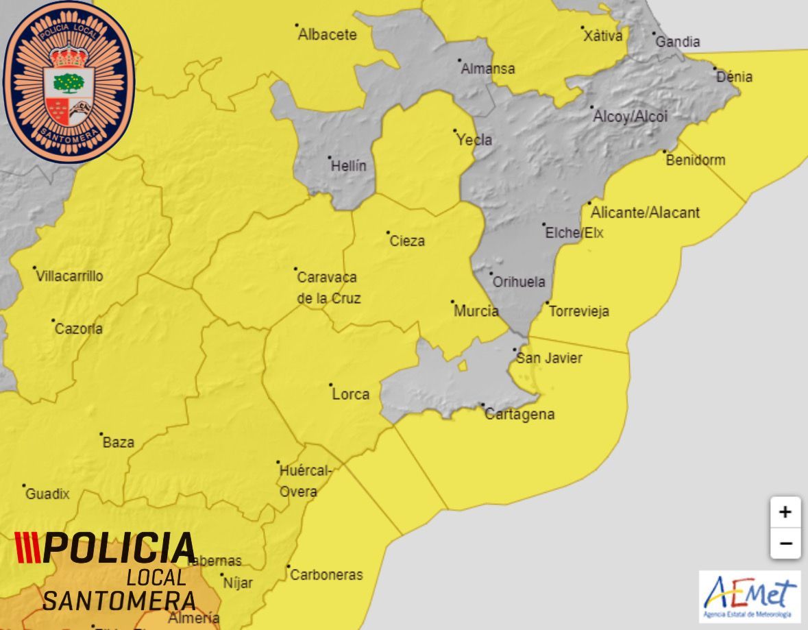 PLSantomera's tweet image. La @AEMET_Murcia ha actualizado sus avisos de fenómenos meteorológicos adversos de nivel amarillo para hoy:
🌬️Viento (hasta 80 km/h)
🌊Fenómenos costeros (viento fuerza 7)

🔗 buff.ly/4a3eQ0j