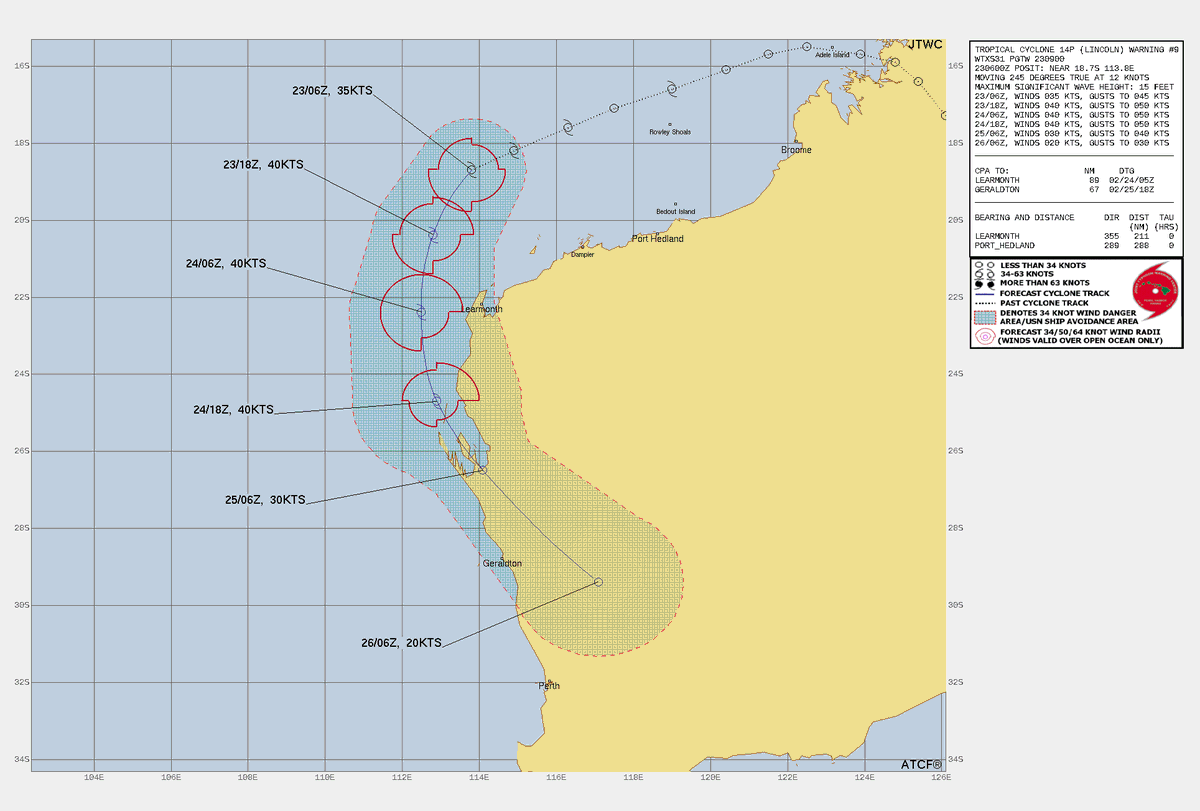 LimWeather's tweet photo. #Lincoln off N #WesternAustralia, #Australia, at 40mph TS, to peak at =>45mph TS SSHWS/C2 Aus Scale #Cyclone in SE Indian Ocean, and head west then turn S, affecting the W WA with potential for life threatening #Flooding rains esp #CoralBay
#Tropicswx #wxtwitter #CycloneLincoln https://t.co/dneFORLxtB