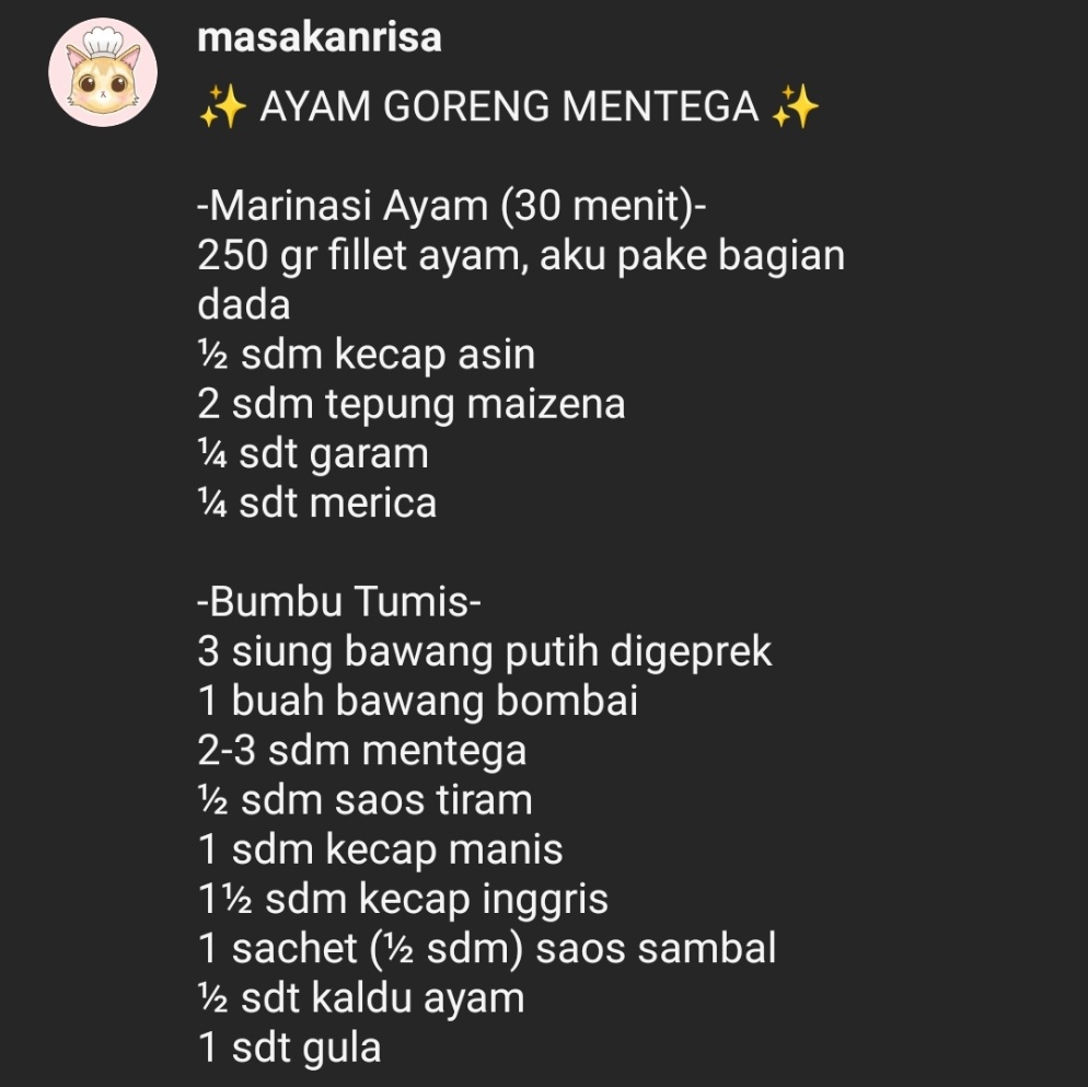 masakanrisa's tweet photo. ✨ RESEP AYAM GORENG MENTEGA ✨ https://t.co/YEAIXf8TLV