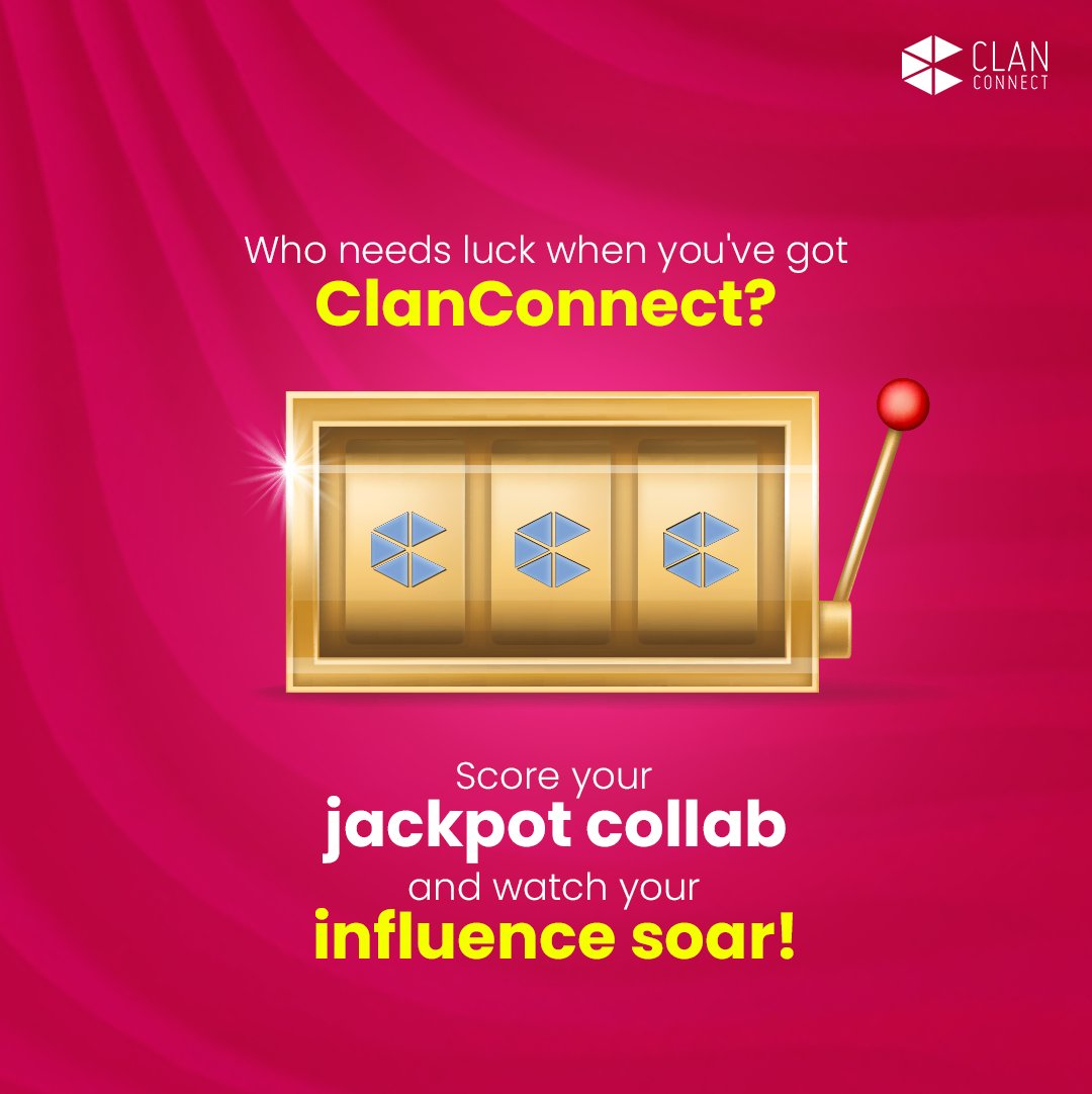 Every collaboration is a winning ticket with ClanConnect!
.
.
.
.
.
.
#ClanConnect #ContentCreation #Collaboration #Influencers #InfluencersMarketingPlatform #Jackpot