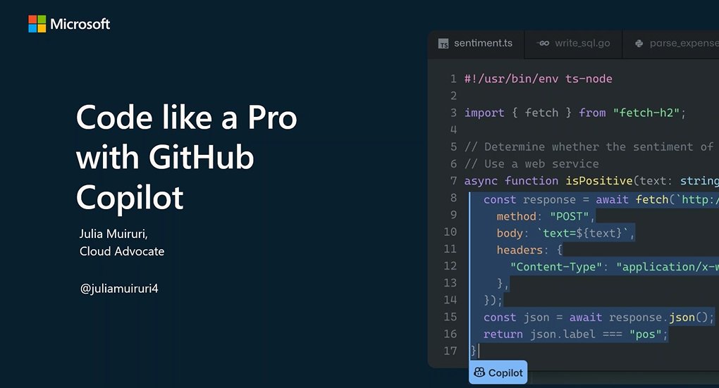 In our next session, get ready to level up your coding game with <a href="/juliamuiruri4/">Julia Muiruri</a> as she guides us through harnessing the power of GitHub Copilot like a true pro!

Follow the live sessions here: aka.ms/adcdevcommunity 

#MicrosoftDevCommunityAfrica