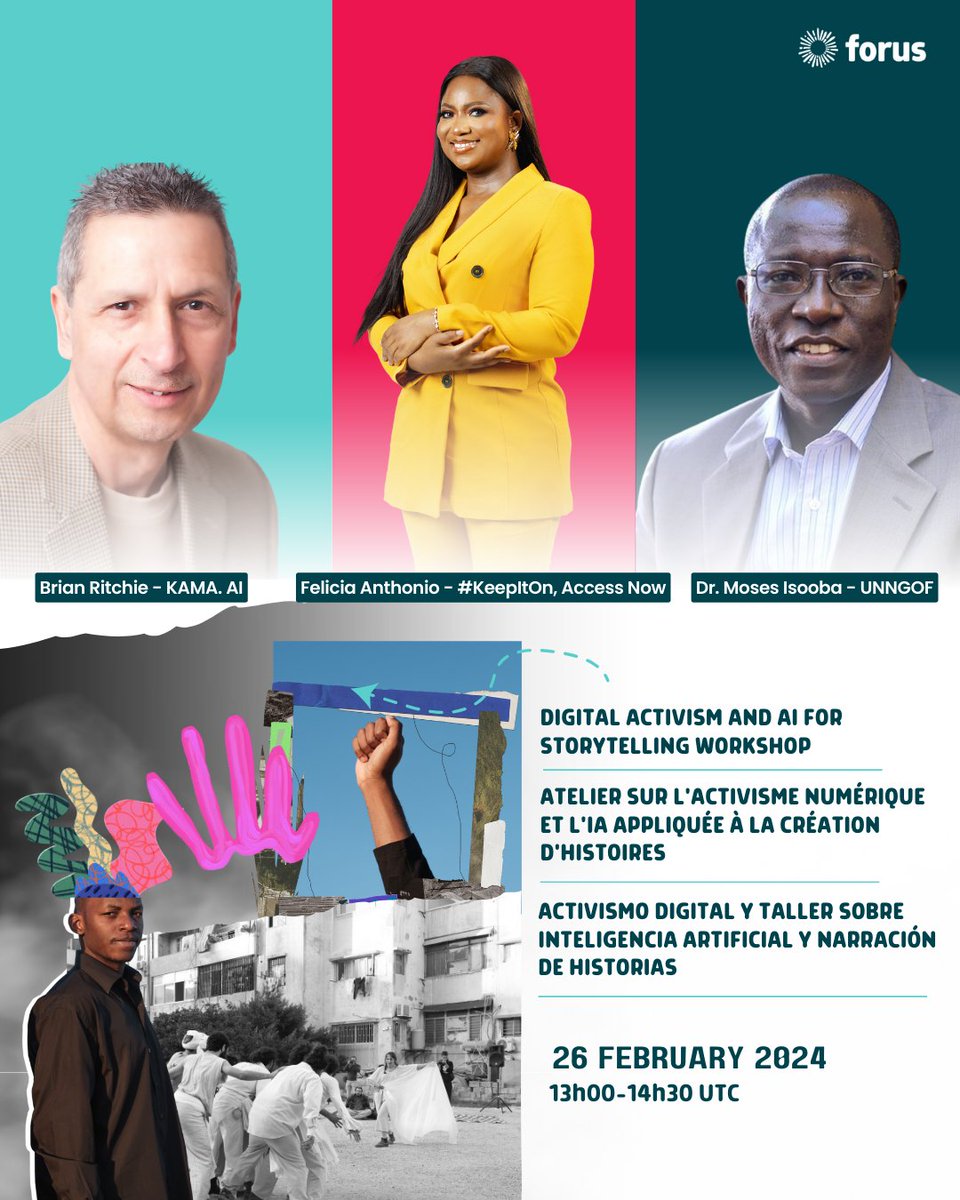 🛑#Forus workshop on digital activism and AI for storytelling is a few days away! Our speakers will discuss how you can use social media and online  tools for effective advocacy. 
Register now: forus-international.org/en/events?moda…