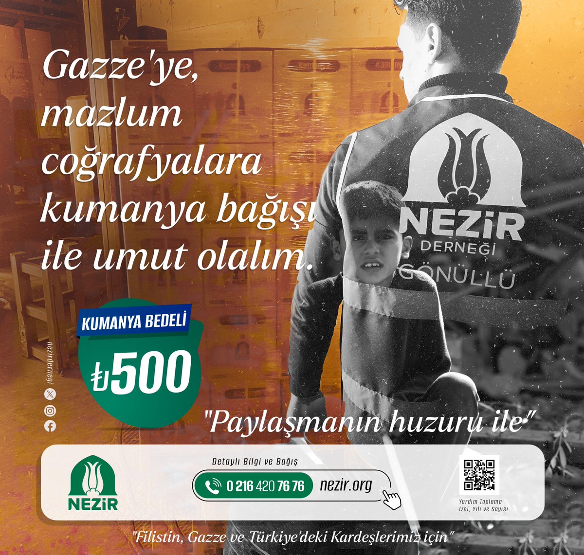 NezirDernegi's tweet image. Gazze’ye, mazlum coğrafyalara kumanya bağışı ile umut olalım.

Bağışlarınızla destek olmak için 👇

 nezir.org/bagis/kumanya

☎ 0 216 420 76 76

#Yardımlaşma