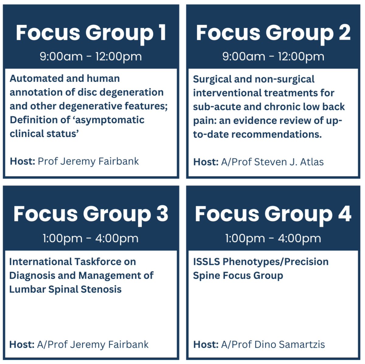 Exciting times ahead at #ISSLS2024 in Milan! 🌐✨🇮🇹

As you plan your participation, the choice is yours! Select from a range of exceptional focus groups led by Spine champions 🏆. Seize the opportunity to enhance your knowledge.
