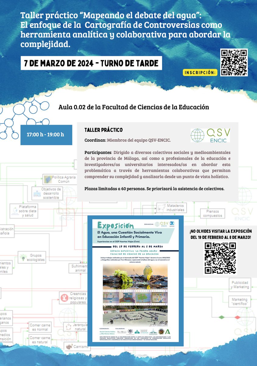¡Únete a las Jornadas de Activismo colectivo basado en la indagación Educativa!
Participa en el taller "Mapeando el debate del agua" organizado por el equipo QSV-ENCIC <a href="/EncicGroup/">Encic</a>!  <a href="/InfoUMA/">Universidad de Málaga</a> 
Inscríbete: docs.google.com/forms/d/e/1FAI……