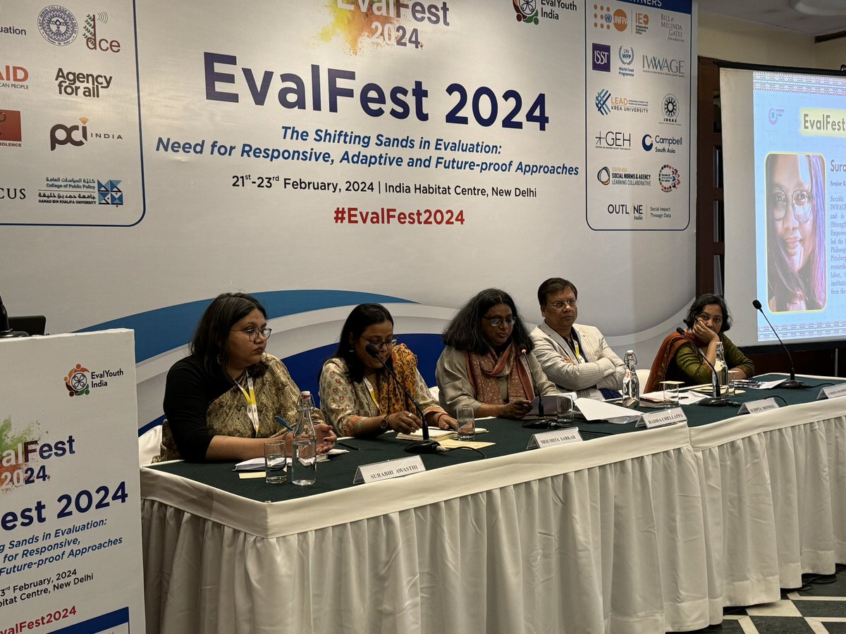 Live from #EvalFest2024: 
@IWWAGEIFMR & @PCI_India_ joint panel discussion on gender equality, social equity, and inclusivity in development
The panel is amplifying the perspectives of seasoned and emerging researchers and practitioners, shedding light on their success stories