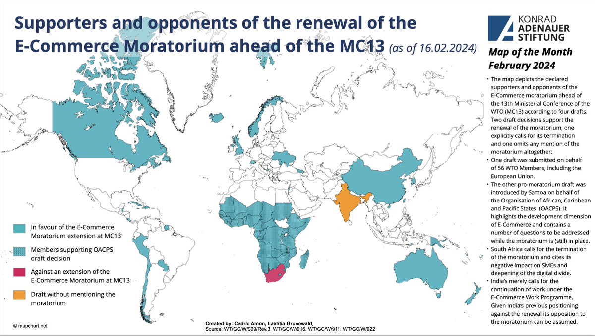 Our map of the month on #ecommerce shows the current positions of members ahead of @WTO #MC13. We also take a look at how members have sided ahead of #MC12. #WTO, #AbuDhabi