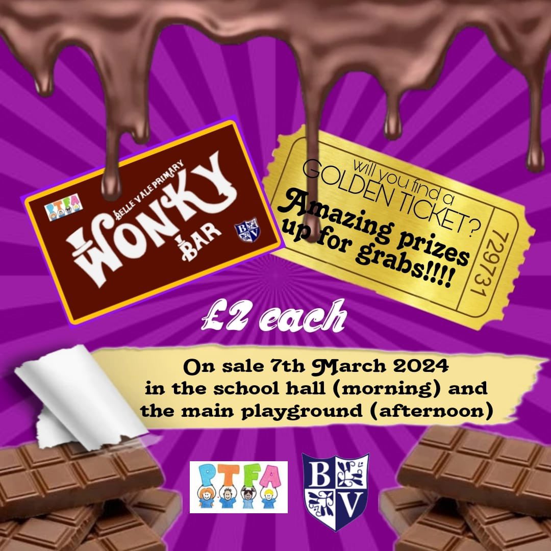 Roll up roll up…. In celebration of world book day we will be selling these fabulous Wonka bars and a chance to win a golden ticket. Tickets include.,, afternoon tea with the head teacher, extra playtime, book vouchers and much more. These will be on sale on world book day.