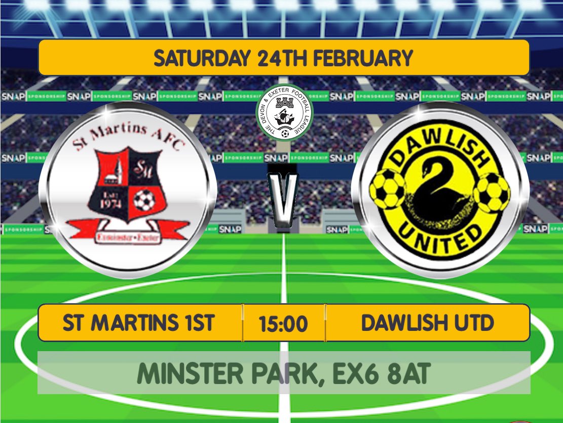 🚨 DERBY WEEKEND 🚨

This weekend we host local rivals Dawlish as we look to make a final push to the end of the season👊🏽

3 massive points up for grabs, get down and support the lads!! 

UP THE SAINTS🔴⚫️