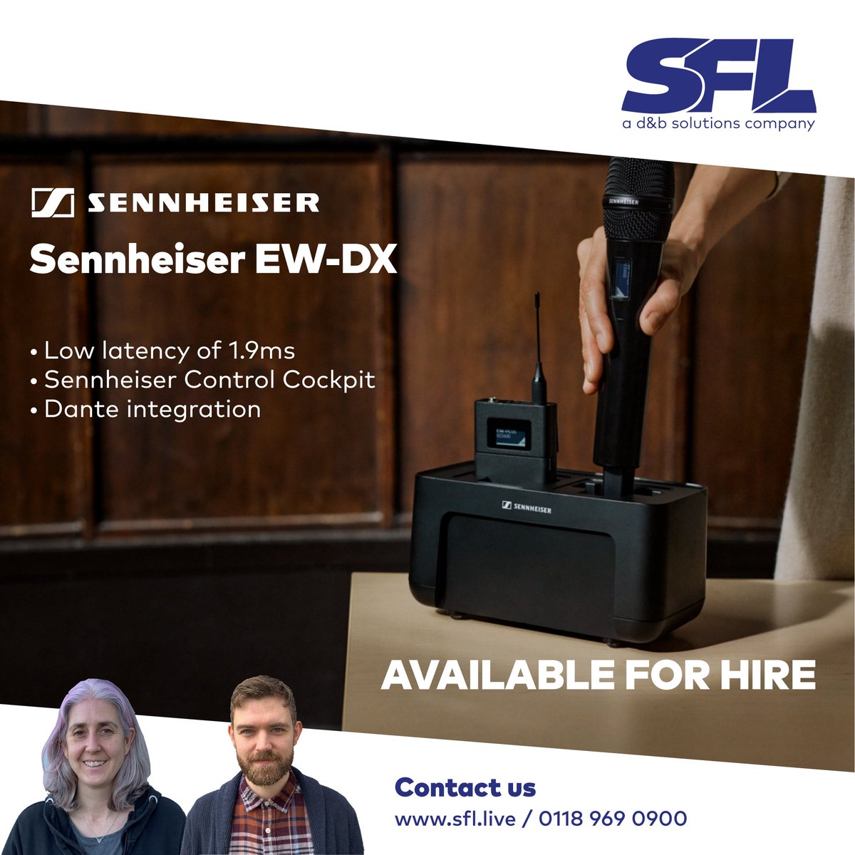 Available for Hire - <a href="/Sennheiser/">Sennheiser</a> EW–DX

We've taken delivery of another batch of Sennheiser's EW-DX radio mic systems, which simplify your RF workflow and setup process.

Want to know more? Give our friendly team a call on 0118 969 0900 or ping them an email info@sflgroup.co.uk.
