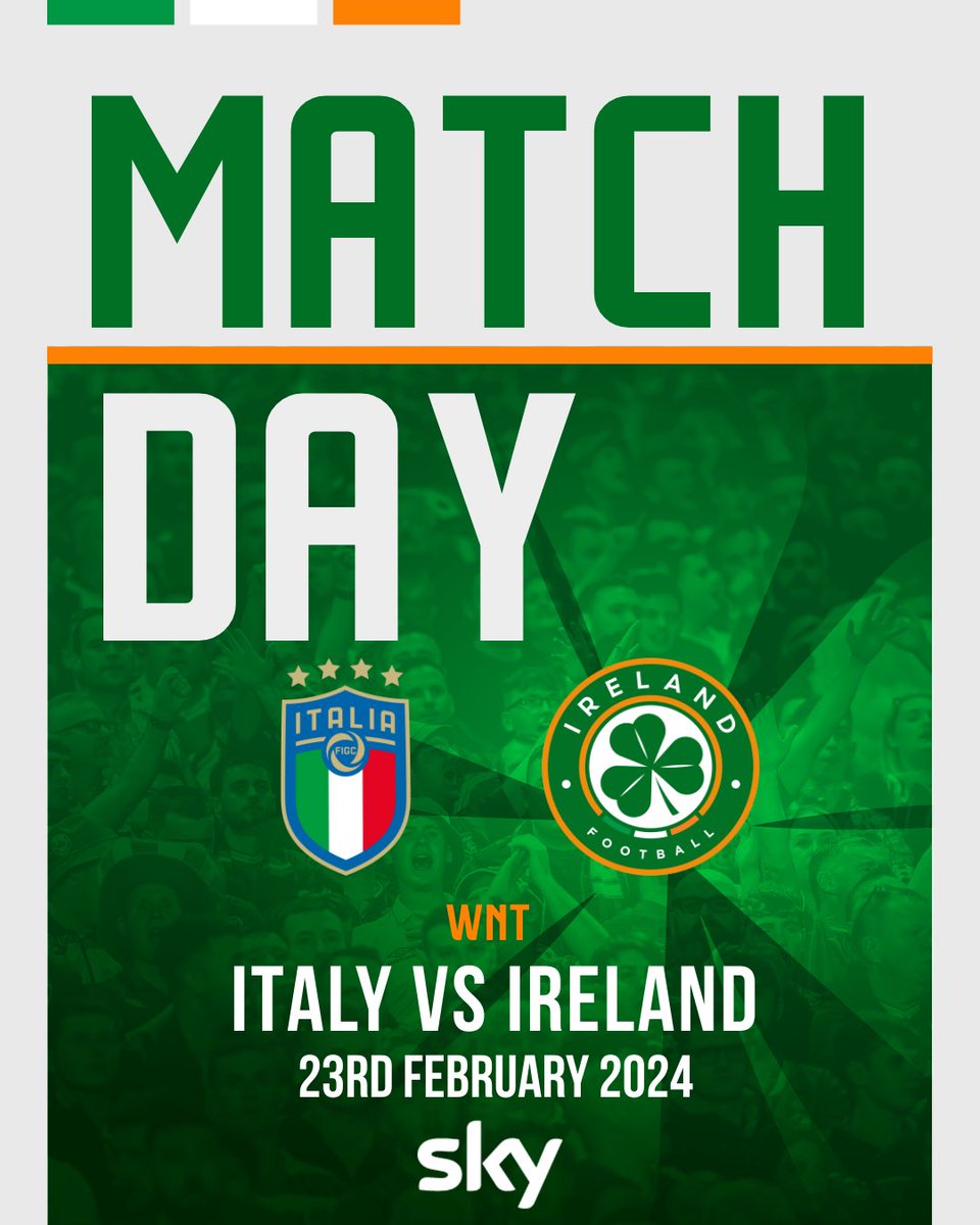 MATCH DAY 👊

Ready to start the year off strong!

🇮🇹 vs 🇮🇪 
⏰ | KO 17:15 (Irish Time)
📍 | Viola Park, Florence 
💻 | LIVE on RTÉ NewsNow / RTÉ Player

#COYGIG