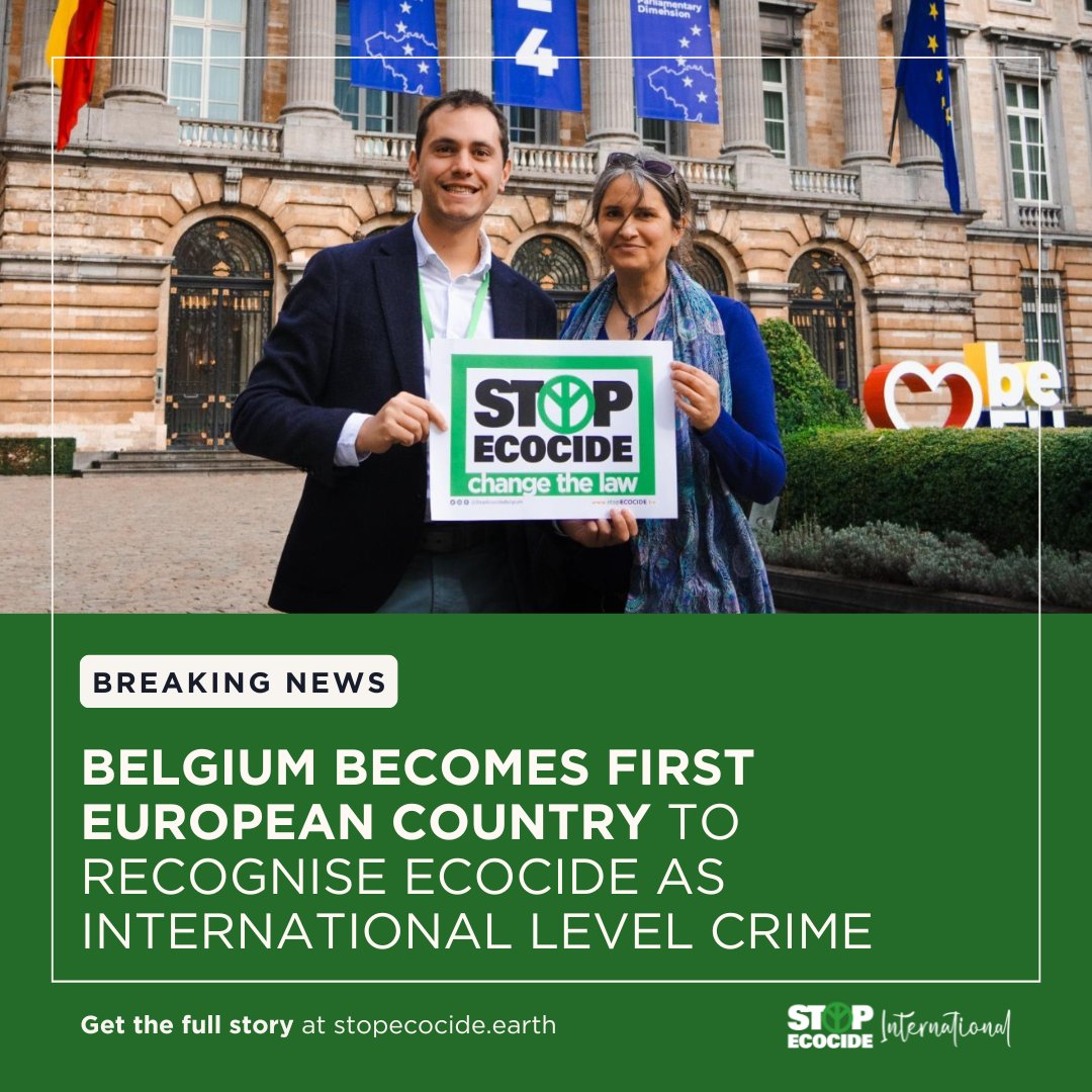 🎉AMAZING NEWS!!!🎉 Belgium has voted in a new penal code which includes recognition of the crime of #ecocide! Full story: stopecocide.earth/2024/belgium-b… Congrats @SamuelCogolati @StopEcocideBe @greenpeace_be @canopea_be @Rise4ClimateBE + many others! #StopEcocide