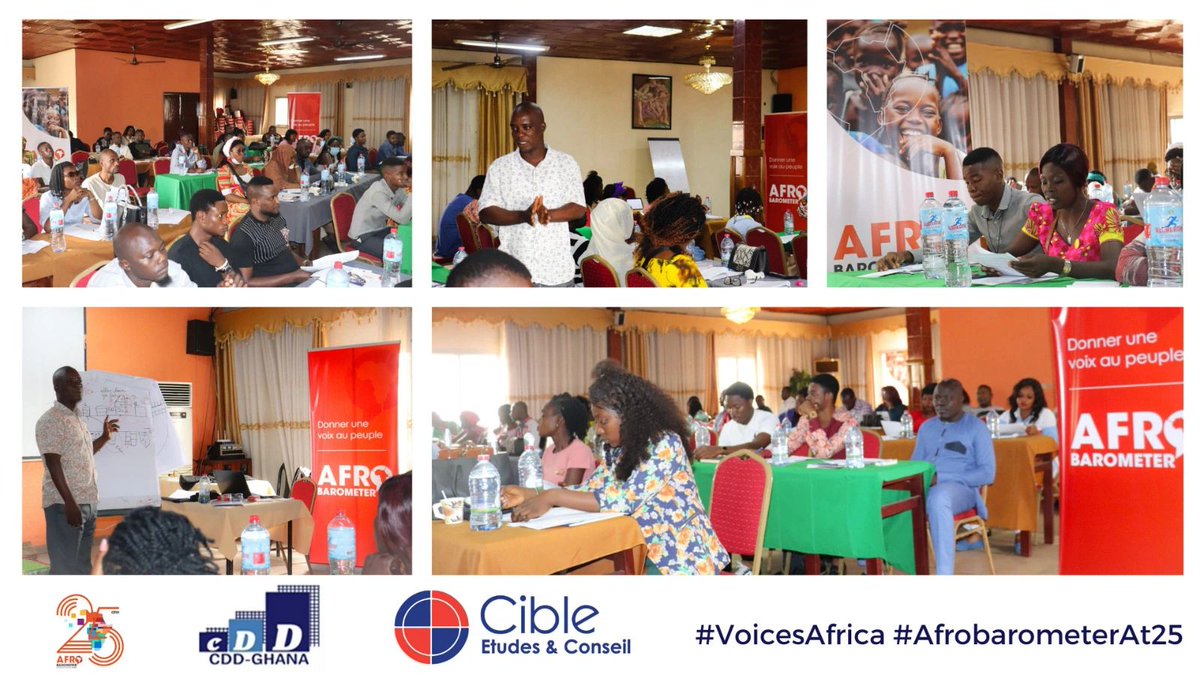 CIBLE_ETUDES's tweet photo. 👉 Avez-vous des idées sur les sujets qui seront abordés dans les recherches du Round 10 d'@Afrobarometer ?

Partagez vos réflexions en commentaire !

Pendant ce temps, la formation des enquêteurs au Cameroun est en cours. 

#VoicesAfrica #AfrobarometerAt25
#CibleEtudesEtConseil https://t.co/geGibWO4w5