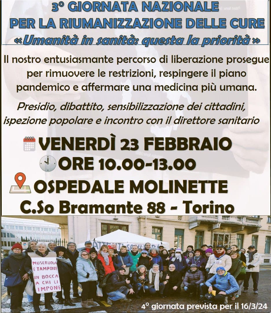 A #Torino dalle ore 10 di #OGGI venerdì #23febbraio 2024 tutti invitati all’#Ospedale #MOLINETTE in Corso Bramante al PRESIDIO

#RiapriamolePorte

per garantire a tutti l’accesso alle cure.
Promosso dal Comitato di Sana e Robusta Costituzione e dal CoPiDU:
facebook.com/share/p/U1w7jv…
