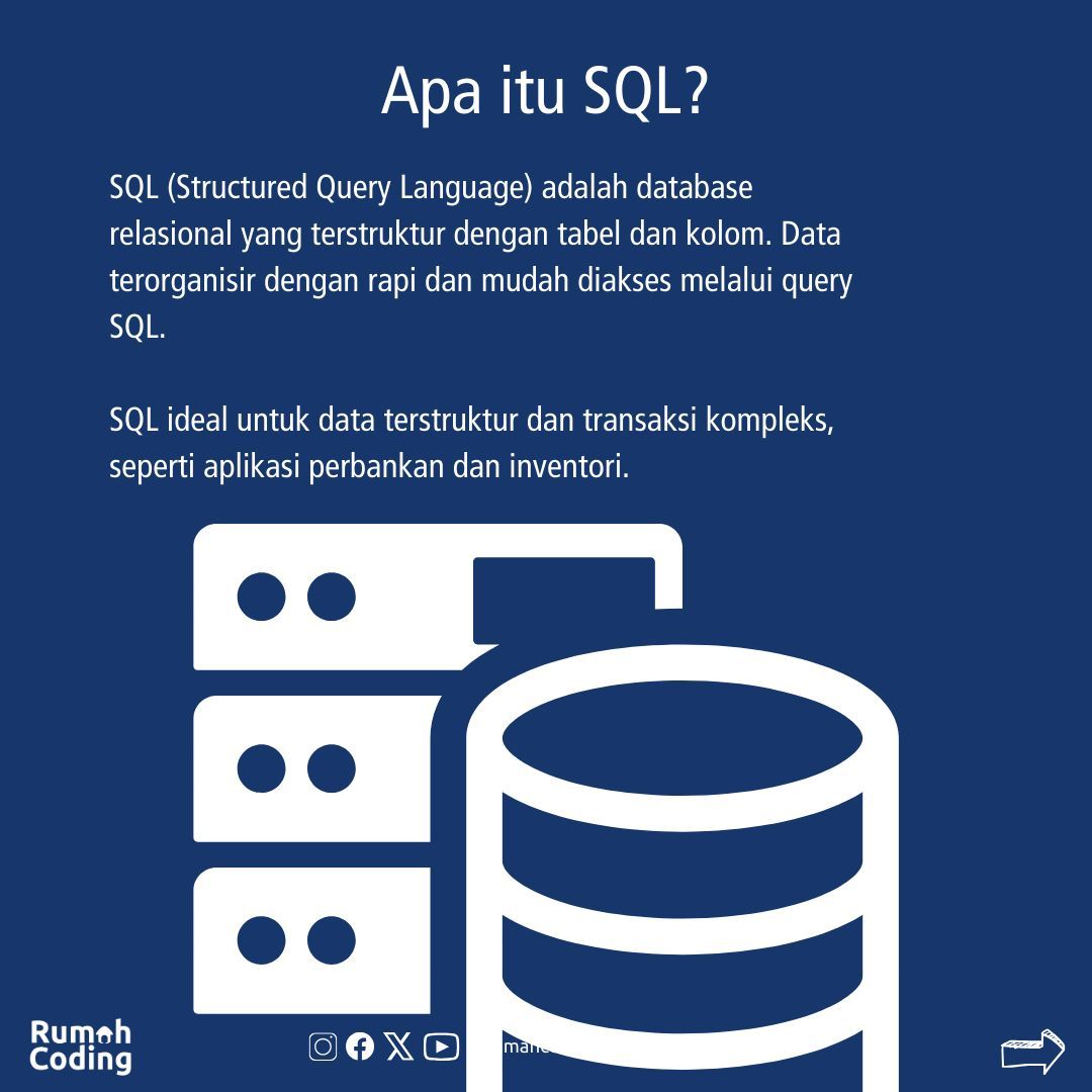 idrumahcoding's tweet image. Bingung milih database yang tepat?

Posting ini bakal bantu kamu bedain SQL dan NoSQL, plus kapan sebaiknya pake masing-masing

Swipe ➡️ untuk ngerti lebih lanjut!

#SQL #NoSQL #database #teknologi #programmer #developer #data #bigdata #tips #belajar #informasi