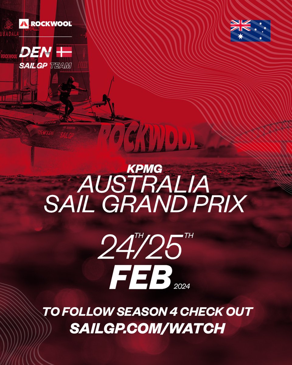 📣 #ROCKWOOL racing fans, on February 24-25, @SailGP returns to #Sydney once again and @SailGPDEN will be there to keep you on the edge of your seats! 💨 #TeamROCKWOOL, join us in cheering your colleagues this weekend! 💪 #AustraliaSGP #SailGP