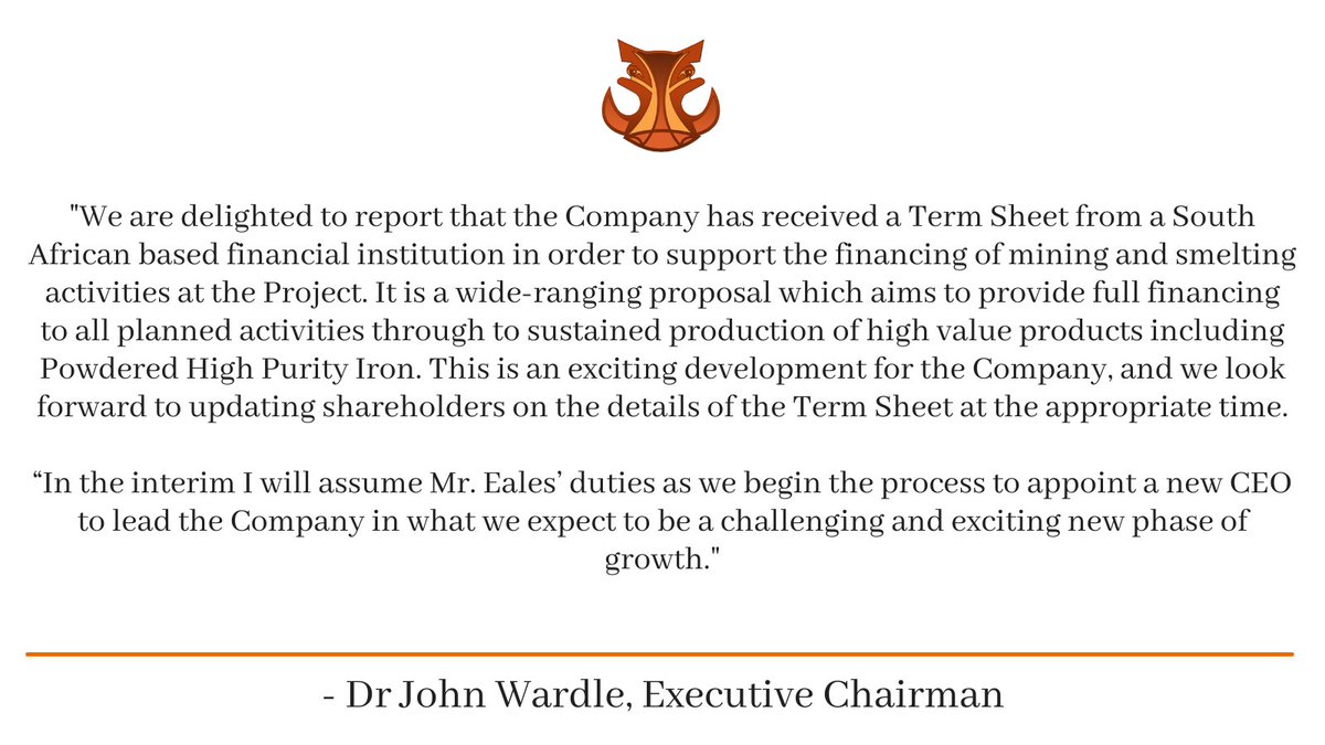 IronveldPLC's tweet photo. (3/3) Additionally, CEO, Martin Eales, has stepped down from the Board, and Executive Chairman, Dr. John Wardle, will take over his duties on an interim basis https://t.co/CxD5WRL2ux